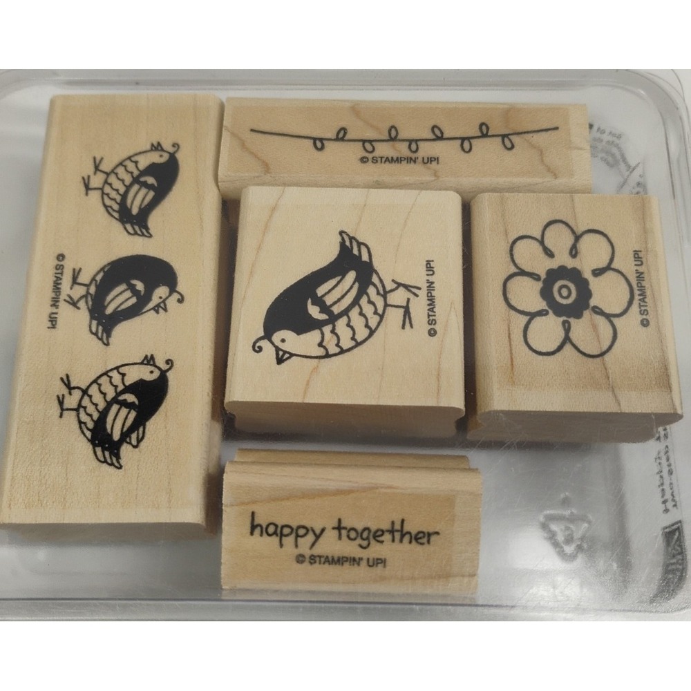 Vintage Stampin Up! Happy Together 2 Step 5pc Stamp Set Stamps Crafting New Used
